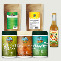 4 SZKLANKI SILVER Z CHLORELLĄ TRAWĄ PSZENICZNĄ I JABŁCZANEM MAGNEZU