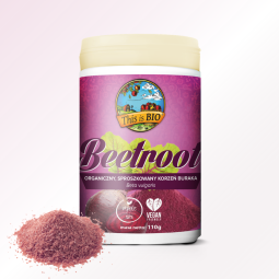 Opakowanie Beetroot This is BIO – organiczny, sproszkowany korzeń buraka 110g z widocznym kopczykiem proszku